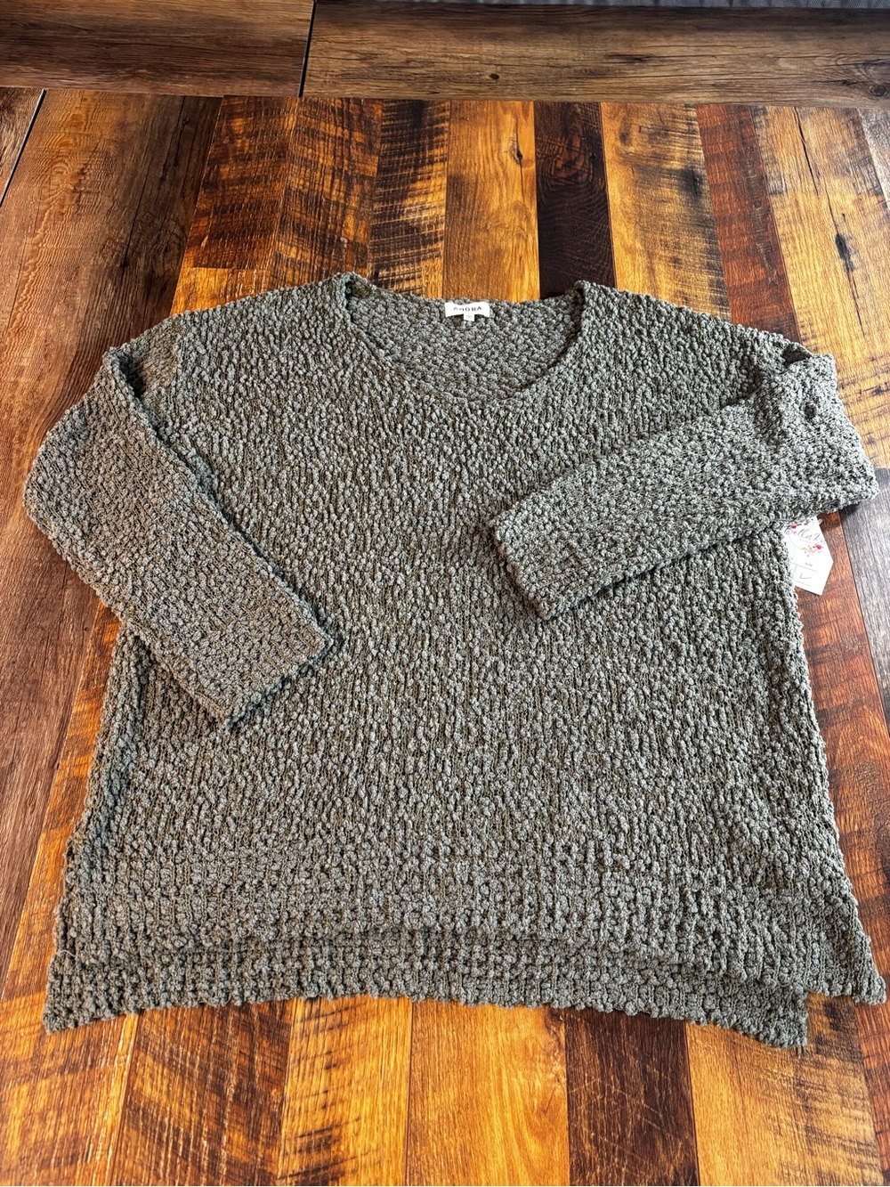 ADORA Women’s Olive Cottagecore Popcorn Knit V-Neck Sweater Size L